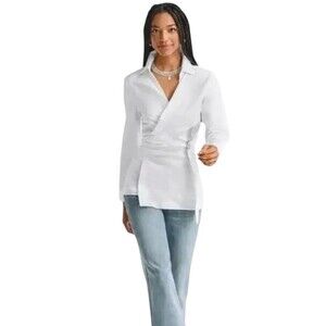 Cabi 6293 Highlife Wrap Shirt White Long Sleeve Collared Blouse Women’s M NWT